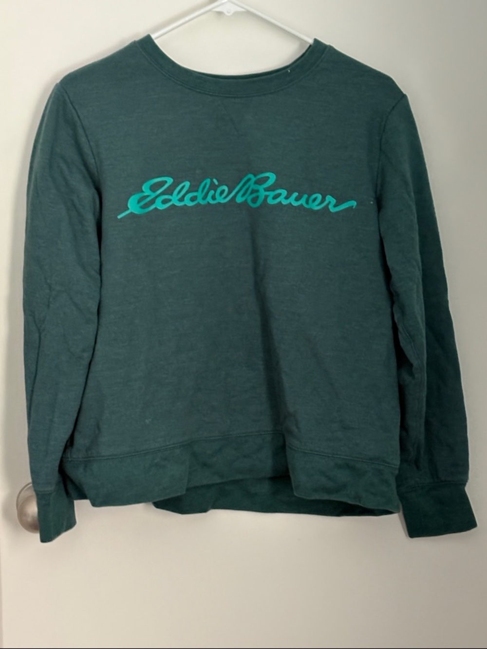 Eddie Bauer Deep Teal Crewneck Sweatshirt with Aqua Script Logo